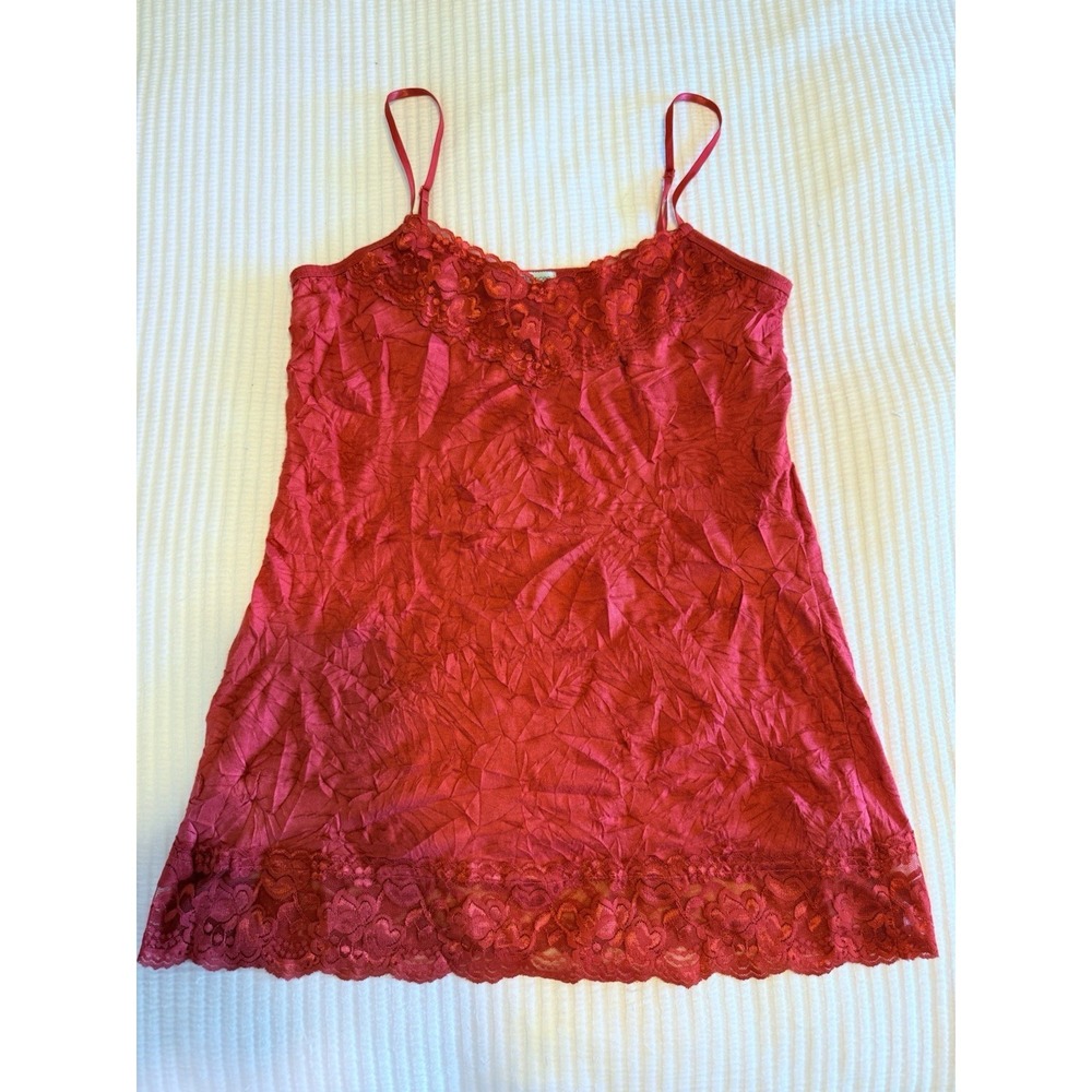 Maurices Womens Lace Trim Tank Top Crinkle Cami Textured Red Size L  Y2K Fairy
